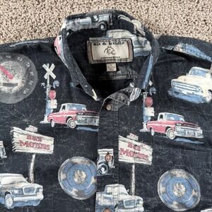 Bit & Bridle Mens Vintage Truck Button Down Shirt Black Cotton Medium festival